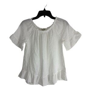 Terzo Millennio Womens Shirt Adult Size Small White Linen Ruffle Italy